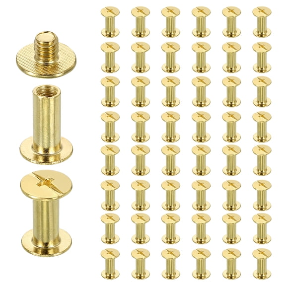 Uxcell 50set Chicago Screw M5 x 12mm 14mm Length Metal Phillips Nail Rivet Stud Screw Bolts Rivets Binding Post Screw for DIY Leather Belt Bag Craft Bookbinding, Gold