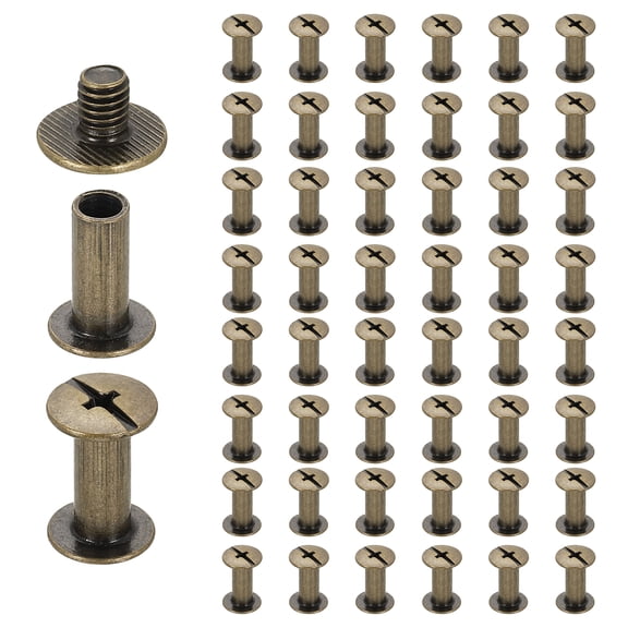 Uxcell 50set Chicago Screw M5 x 12mm 14mm Length Metal Phillips Nail Rivet Stud Screw Bolts Rivets Binding Post Screw for DIY Leather Belt Bag Craft Bookbinding, Bronze