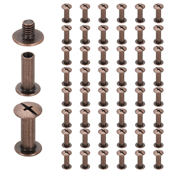 Uxcell 50set Chicago Screw M5 x 14mm 16mm Length Metal Phillips Nail Rivet Stud Screw Bolts Rivets Binding Post Screw for DIY Leather Belt Bag Craft Bookbinding, Red Copper