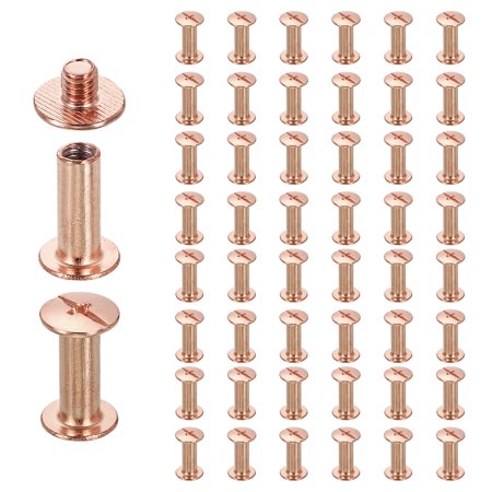 Uxcell 50set Chicago Screw M5 x 15mm 17mm Length Metal Phillips Nail Rivet Stud Screw Bolts Rivets Binding Post Screw for DIY Leather Belt Bag Craft Bookbinding, Rose Gold
