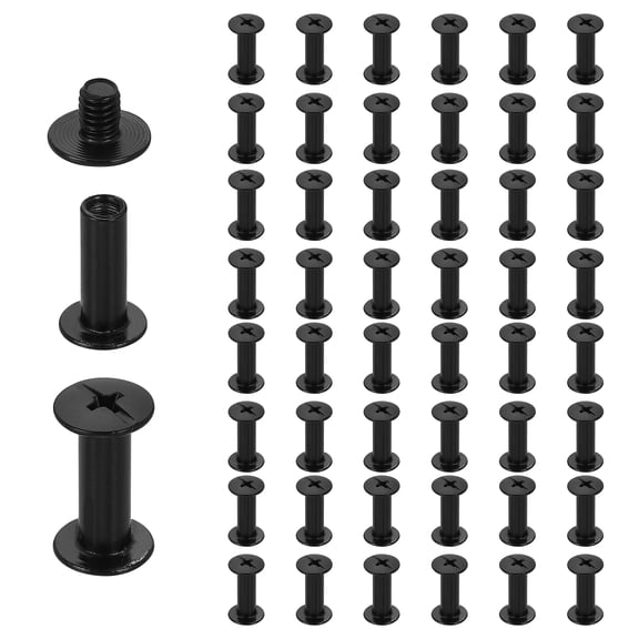 Uxcell 50set Chicago Screw M5 x 15mm 17mm Length Metal Phillips Nail Rivet Stud Screw Bolts Rivets Binding Post Screw for DIY Leather Belt Bag Craft Bookbinding, Black