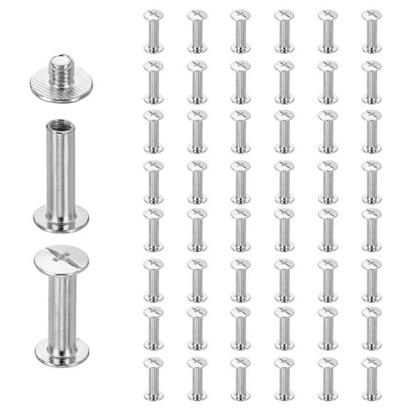 Uxcell 50set Chicago Screw M5 x 18mm 20mm Length Metal Phillips Nail Rivet Stud Screw Bolts Rivets Binding Post Screw for DIY Leather Belt Bag Craft Bookbinding, White
