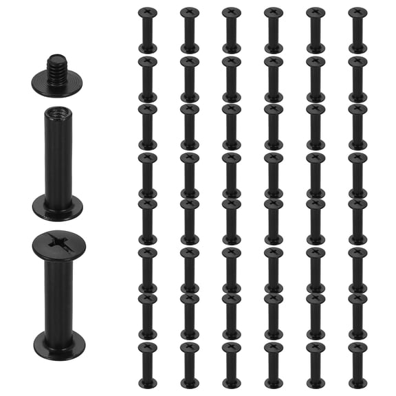 Uxcell 50set Chicago Screw M5 x 20mm 22mm Length Metal Phillips Nail Rivet Stud Screw Bolts Rivets Binding Post Screw for DIY Leather Belt Bag Craft Bookbinding, Black