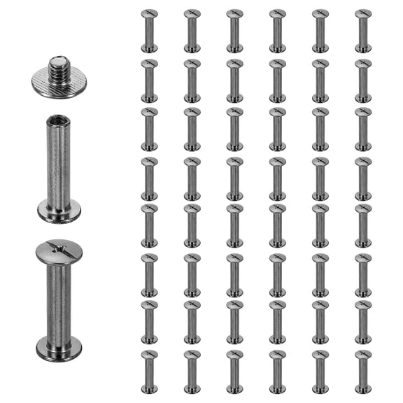 Uxcell 50set Chicago Screw M5 x 22mm 24mm Length Metal Phillips Nail Rivet Stud Screw Bolts Rivets Binding Post Screw for DIY Leather Belt Bag Craft Bookbinding, Gun Black