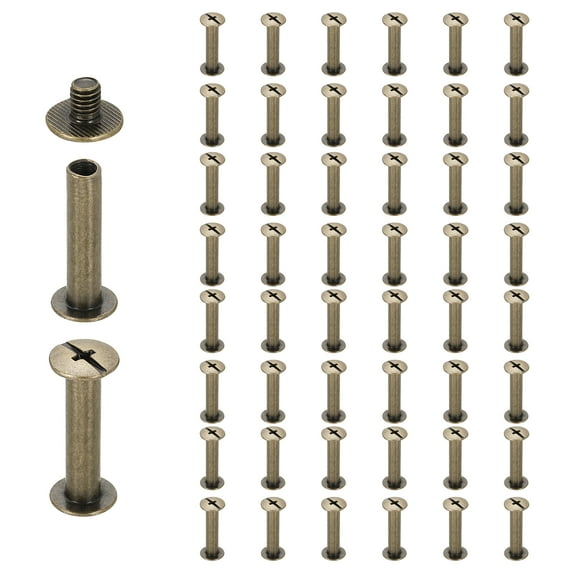 Uxcell 50set Chicago Screw M5 x 22mm 24mm Length Metal Phillips Nail Rivet Stud Screw Bolts Rivets Binding Post Screw for DIY Leather Belt Bag Craft Bookbinding, Bronze
