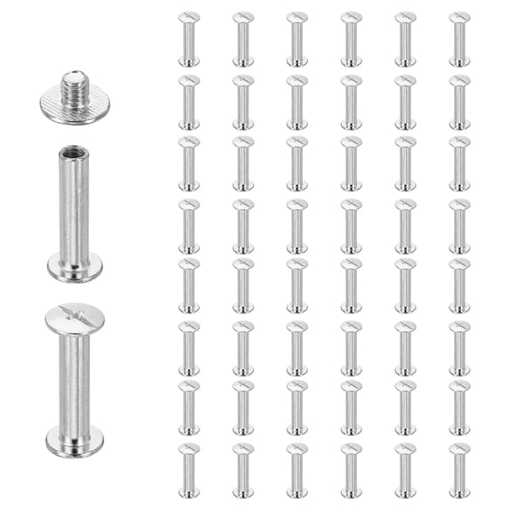 Uxcell 50set Chicago Screw M5 x 22mm 24mm Length Metal Phillips Nail Rivet Stud Screw Bolts Rivets Binding Post Screw for DIY Leather Belt Bag Craft Bookbinding, White