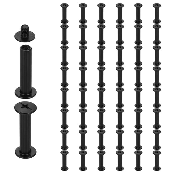 Uxcell 50set Chicago Screw M5 x 22mm 24mm Length Metal Phillips Nail Rivet Stud Screw Bolts Rivets Binding Post Screw for DIY Leather Belt Bag Craft Bookbinding, Black