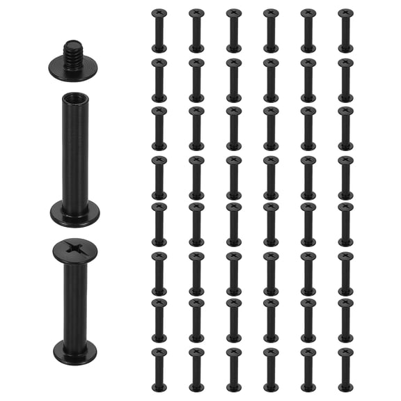Uxcell 50set Chicago Screw M5 x 25mm 27mm Length Metal Phillips Nail Rivet Stud Screw Bolts Rivets Binding Post Screw for DIY Leather Belt Bag Craft Bookbinding, Black