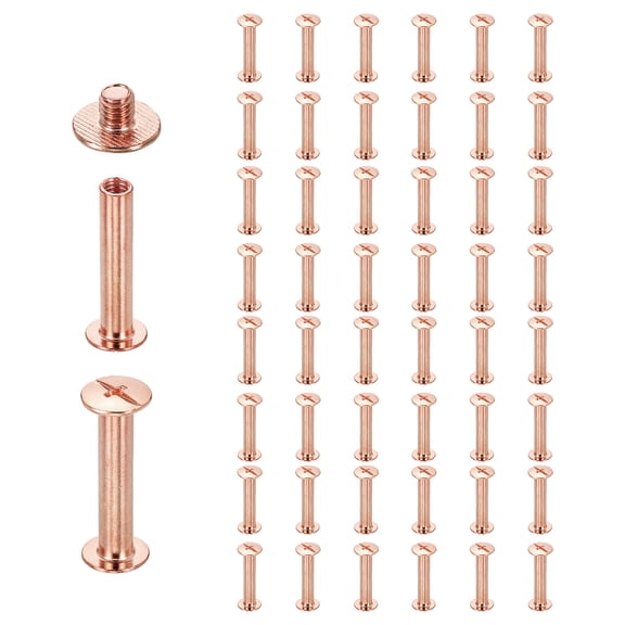 Uxcell 50set Chicago Screw M5 x 25mm 27mm Length Metal Phillips Nail Rivet Stud Screw Bolts Rivets Binding Post Screw for DIY Leather Belt Bag Craft Bookbinding, Rose Gold