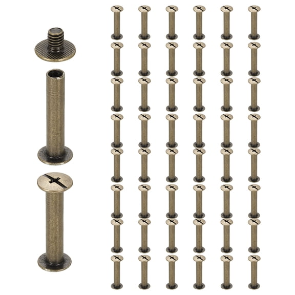 Uxcell 50set Chicago Screw M5 x 25mm 27mm Length Metal Phillips Nail Rivet Stud Screw Bolts Rivets Binding Post Screw for DIY Leather Belt Bag Craft Bookbinding, Bronze