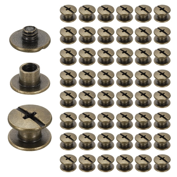 Uxcell 50set Chicago Screw M5 x 4mm 16mm Length Metal Phillips Nail Rivet Stud Screw Bolts Rivets Binding Post Screw for DIY Leather Belt Bag Craft Bookbinding, Bronze