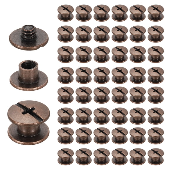 Uxcell 50set Chicago Screw M5 x 4mm 6mm Length Metal Phillips Nail Rivet Stud Screw Bolts Rivets Binding Post Screw for DIY Leather Belt Bag Craft Bookbinding, Red Copper