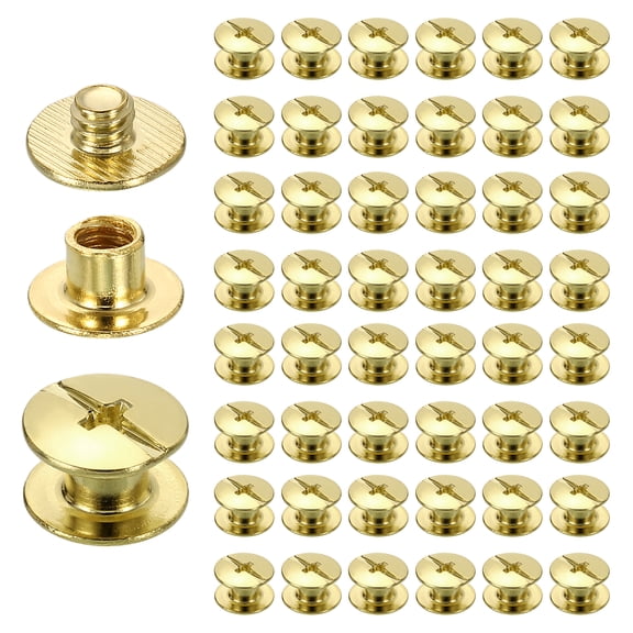 Uxcell 50set Chicago Screw M5 x 4mm 6mm Length Metal Phillips Nail Rivet Stud Screw Bolts Rivets Binding Post Screw for DIY Leather Belt Bag Craft Bookbinding, Gold