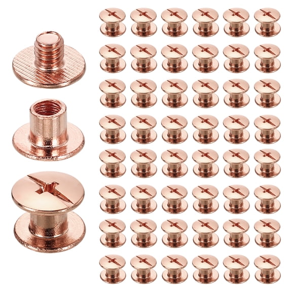 Uxcell 50set Chicago Screw M5 x 5mm 7mm Length Metal Phillips Nail Rivet Stud Screw Bolts Rivets Binding Post Screw for DIY Leather Belt Bag Craft Bookbinding, Rose Gold