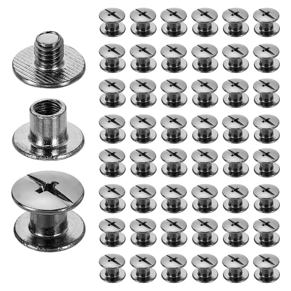Uxcell 50set Chicago Screw M5 x 5mm 7mm Length Metal Phillips Nail Rivet Stud Screw Bolts Rivets Binding Post Screw for DIY Leather Belt Bag Craft Bookbinding, Gun Black