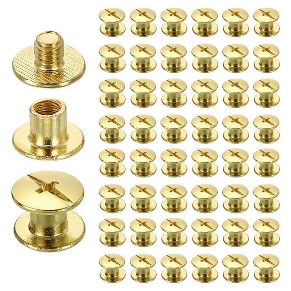 Uxcell 50set Chicago Screw M5 x 5mm 7mm Length Metal Phillips Nail Rivet Stud Screw Bolts Rivets Binding Post Screw for DIY Leather Belt Bag Craft Bookbinding, Gold
