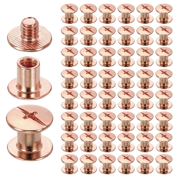 Uxcell 50set Chicago Screw M5 x 6mm 8mm Length Metal Phillips Nail Rivet Stud Screw Bolts Rivets Binding Post Screw for DIY Leather Belt Bag Craft Bookbinding, Rose Gold