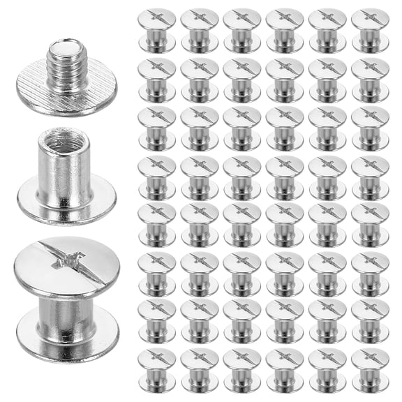 Uxcell 50set Chicago Screw M5 x 7mm 9mm Length Metal Phillips Nail Rivet Stud Screw Bolts Rivets Binding Post Screw for DIY Leather Belt Bag Craft Bookbinding, White