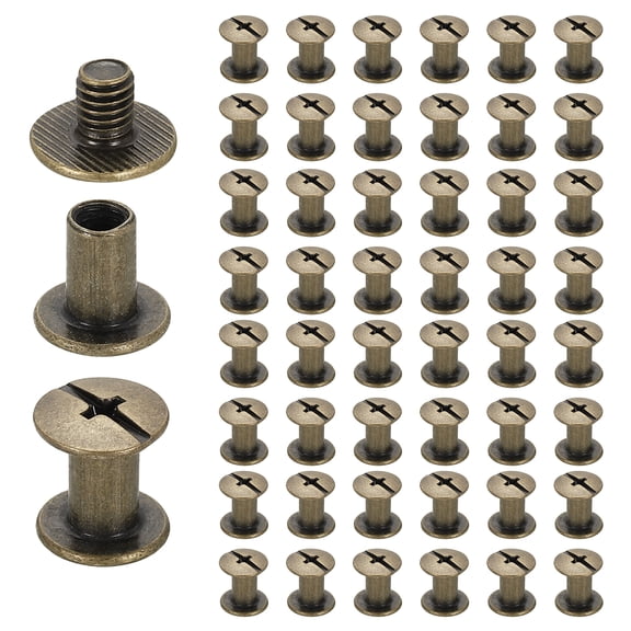 Uxcell 50set Chicago Screw M5 x 8mm 10mm Length Metal Phillips Nail Rivet Stud Screw Bolts Rivets Binding Post Screw for DIY Leather Belt Bag Craft Bookbinding, Bronze