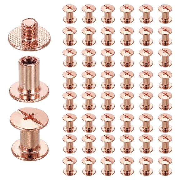 Uxcell 50set Chicago Screw M5 x 8mm 10mm Length Metal Phillips Nail Rivet Stud Screw Bolts Rivets Binding Post Screw for DIY Leather Belt Bag Craft Bookbinding, Rose Gold