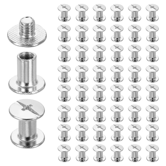 Uxcell 50set Chicago Screw M5 x 8mm 10mm Length Metal Phillips Nail Rivet Stud Screw Bolts Rivets Binding Post Screw for DIY Leather Belt Bag Craft Bookbinding, White