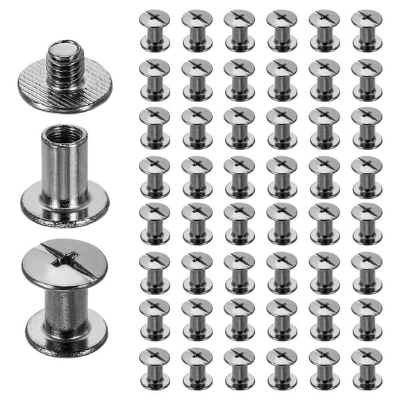 Uxcell 50set Chicago Screw M5 x 8mm 10mm Length Metal Phillips Nail Rivet Stud Screw Bolts Rivets Binding Post Screw for DIY Leather Belt Bag Craft Bookbinding, Gun Black
