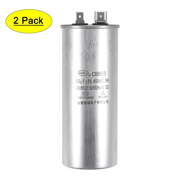 Uxcell 50uF 450V AC Aluminum Case with Terminal Round CBB65 Run Capacitor 2 Pack