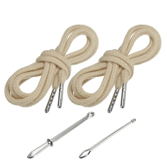Uxcell 51 Inch Drawstring Cords, 2pcs Replacement Draw Strings with 2pcs Easy Threaders for Shorts Pants Jackets Coats Sweatpants Hoodie, Apricot