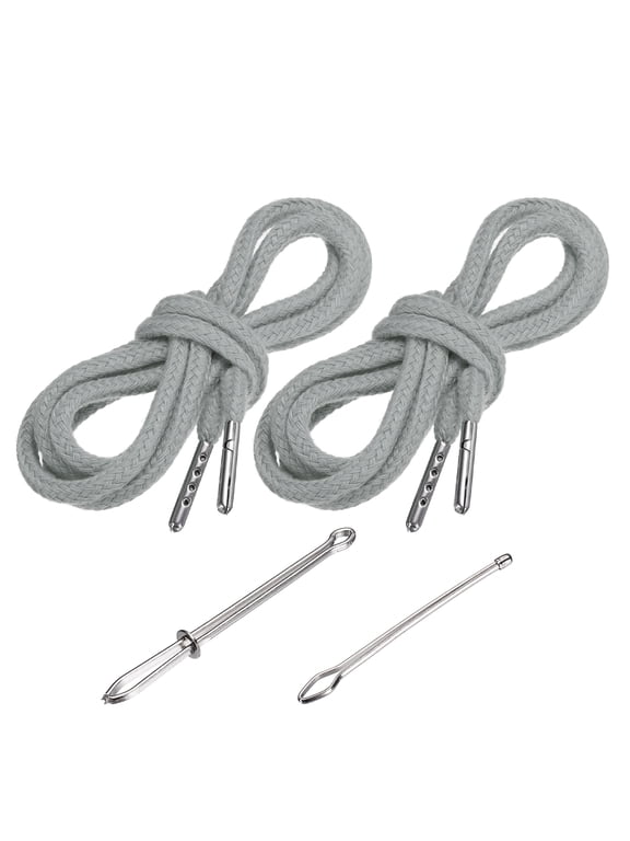 51 inch Drawstring Cords, 2Pcs Replacement Draw Strings with 2Pcs Easy Threaders for Shorts Pants Jackets Coats Sweatpants Hoodie, Grey