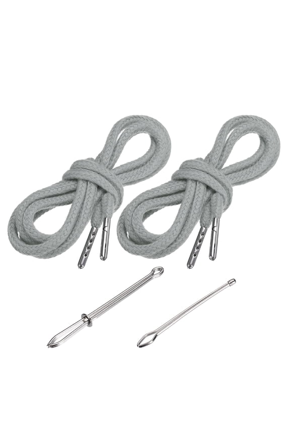 51 Inch Drawstring Cords, 2pcs Replacement Draw Strings with 2pcs Easy Threaders for Shorts Pants Jackets Coats Sweatpants Hoodie, Grey