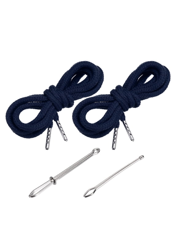 51 inch Drawstring Cords, 2Pcs Replacement Draw Strings with 2Pcs Easy Threaders for Shorts Pants Jackets Coats Sweatpants Hoodie, Navy Blue