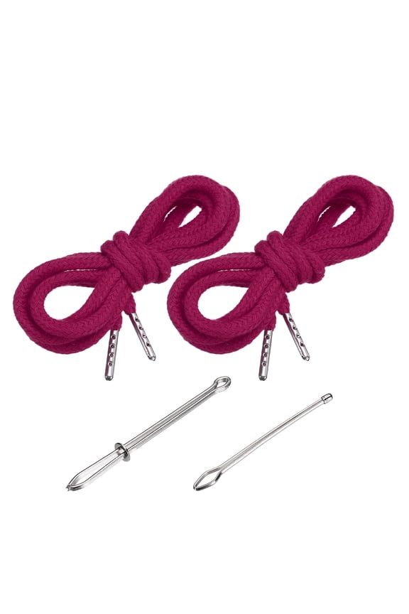 51 Inch Drawstring Cords, 2pcs Replacement Draw Strings with 2pcs Easy Threaders for Shorts Pants Jackets Coats Sweatpants Hoodie, Rose Red