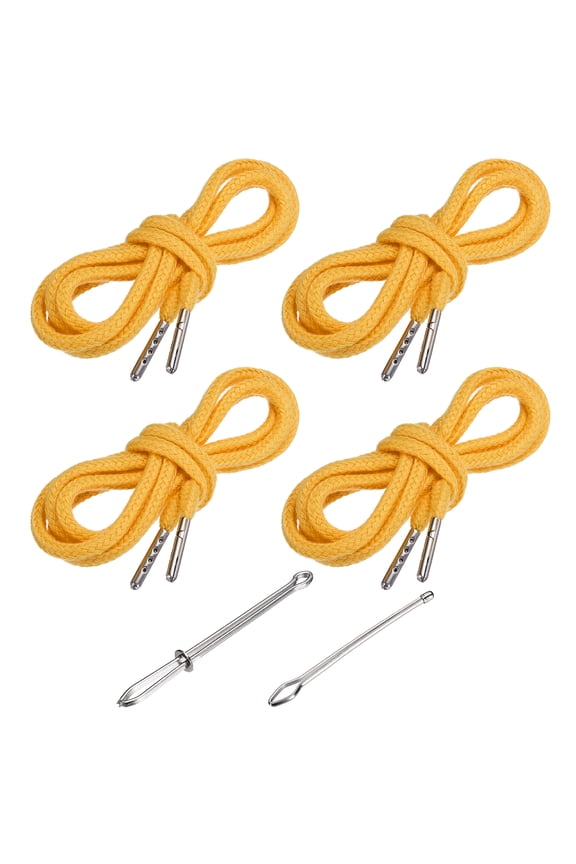 51 Inch Drawstring Cords, 4pcs Replacement Draw Strings with 2pcs Easy Threaders for Shorts Pants Jackets Coats Sweatpants Hoodie, Deep Yellow