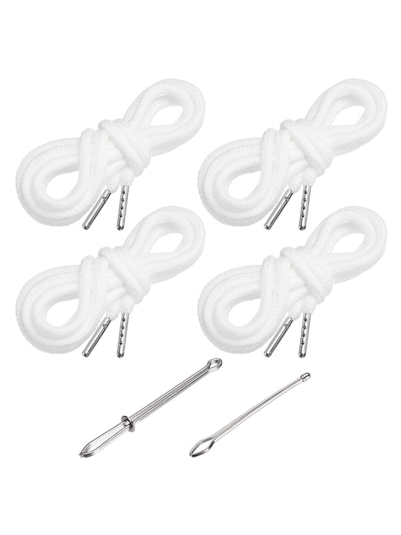 51 Inch Drawstring Cords, 4pcs Replacement Draw Strings with 2pcs Easy Threaders for Shorts Pants Jackets Coats Sweatpants Hoodie, White
