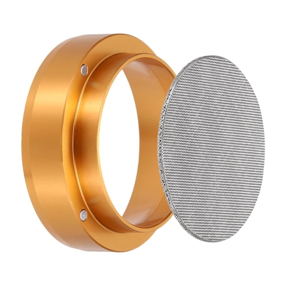 Uxcell 51MM Espresso Dosing Funnel Set, 2.44 x 0.87" Dosing Funnel with Puck Screen Coffee Puck Screen Set for 51mm Portafilter Powder Collection Grinding Coffee Grinder, Gold Tone