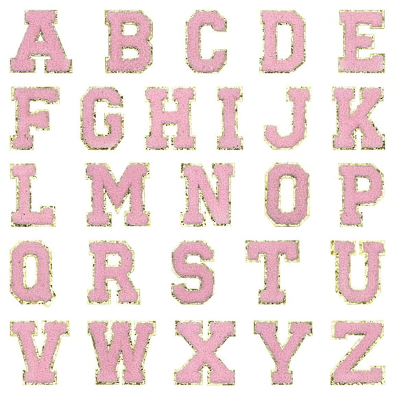 Uxcell 52 Pack Chenille Letter Patches, A-Z Alphabet Self Adhesive Chenille Patches Embroidered Patch Stickers for DIY Fabric Clothing Shoes Bags, Pink