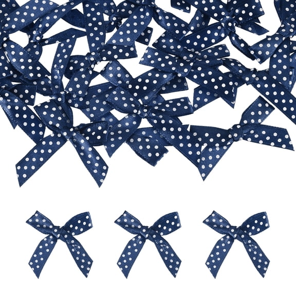 Uxcell 52 Pcs Mini Ribbon Bows, 2" Tiny Bows with Polka Dots for Crafts Small Bowknot Artificial Applique Embellishment for DIY Craft Sewing Scrapbooking Wedding Decoration, Navy Blue