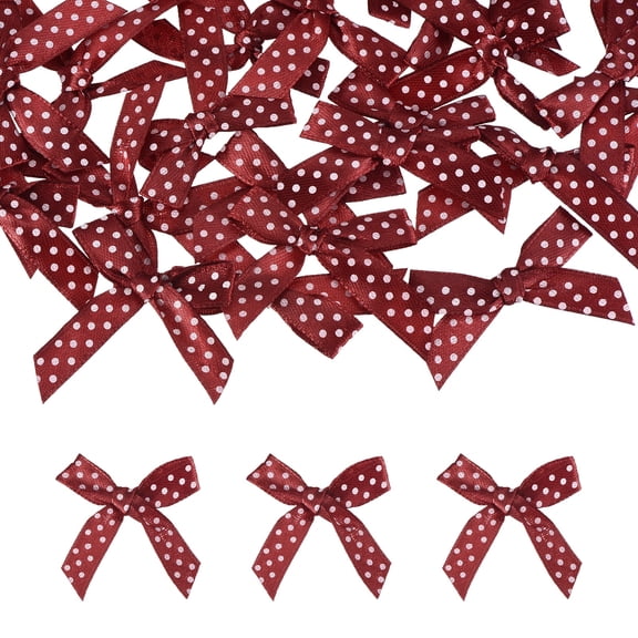Uxcell 52 Pcs Mini Ribbon Bows, 2" Tiny Bows with Polka Dots for Crafts Small Bowknot Artificial Applique Embellishment for DIY Craft Sewing Scrapbooking Wedding Decoration, Burgundy