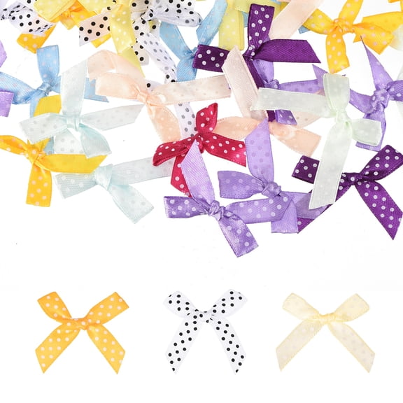 Uxcell 52 Pcs Mini Ribbon Bows, 2" Tiny Bows with Polka Dots for Crafts Small Bowknot Artificial Applique Embellishment for DIY Craft Sewing Scrapbooking Wedding Decoration, Mixed Colors
