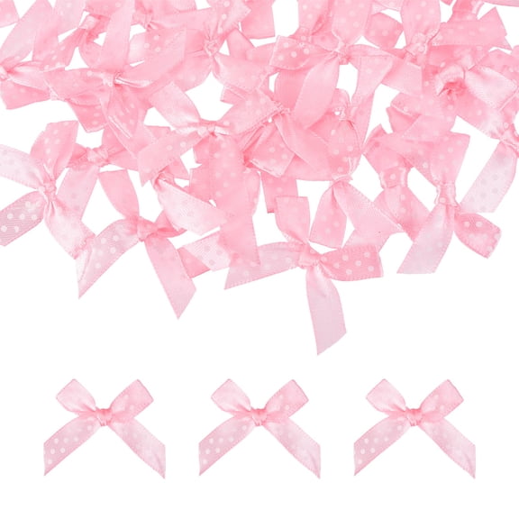 Uxcell 52 Pcs Mini Ribbon Bows, 2" Tiny Bows with Polka Dots for Crafts Small Bowknot Artificial Applique Embellishment for DIY Craft Sewing Scrapbooking Wedding Decoration, Light Pink