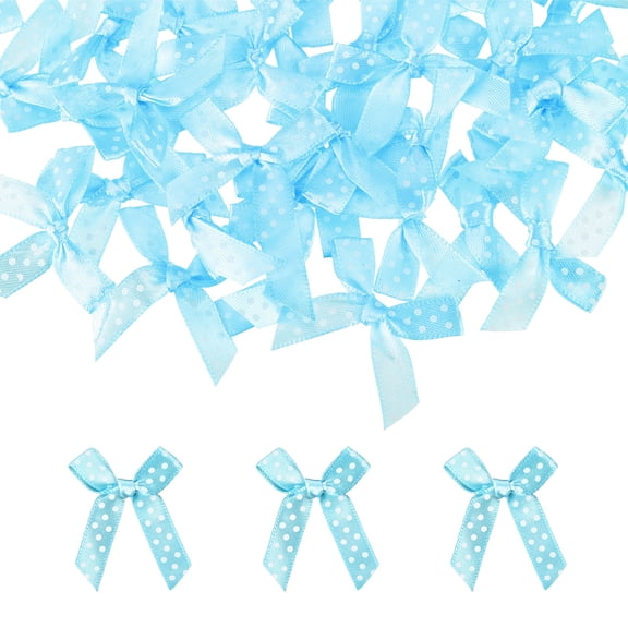 Uxcell 52 Pcs Mini Ribbon Bows, 2" Tiny Bows with Polka Dots for Crafts Small Bowknot Artificial Applique Embellishment for DIY Craft Sewing Scrapbooking Wedding Party Decoration, Blue