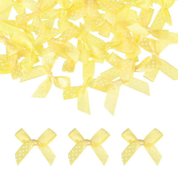 Uxcell 52 Pcs Mini Ribbon Bows, 2" Tiny Bows with Polka Dots for Crafts Small Bowknot Artificial Applique Embellishment for DIY Craft Sewing Scrapbooking Wedding Party Decoration, Yellow