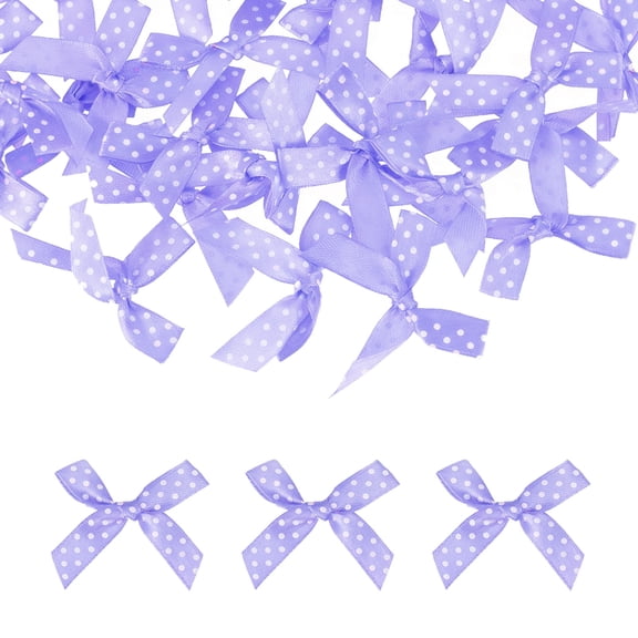 Uxcell 52 Pcs Mini Ribbon Bows, 2" Tiny Bows with Polka Dots for Crafts Small Bowknot Artificial Applique Embellishment for DIY Craft Sewing Scrapbooking Wedding Party Decoration, Purple