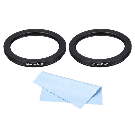 Uxcell 52mm-43mm Step Down Ring with Cleaning Cloth, 2 Pack Camera Lens Filter Adapter Ring, Black