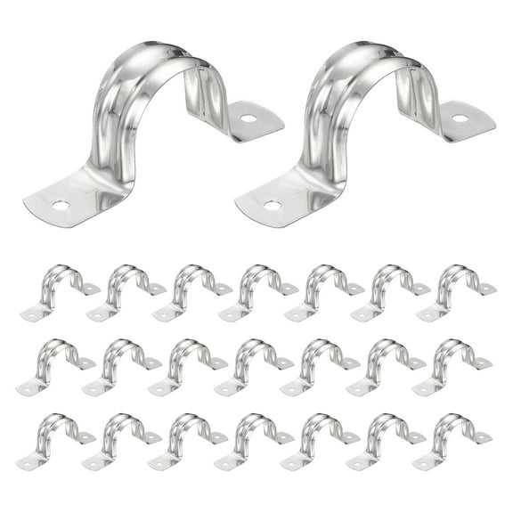 Uxcell 52pcs Conduit Clamp 1 Inch, 1 Hole Stainless Steel Pipe Strap, U Bracket Double Band Rigid Metal Conduit Hanger for Pipe Fixing, Tube Wire Installation