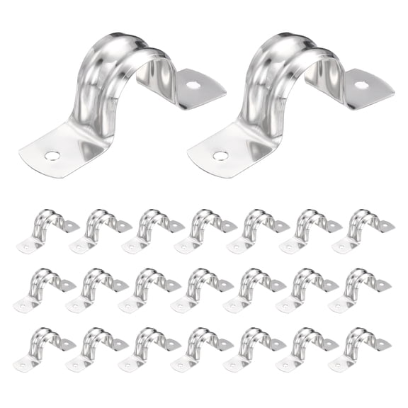 Uxcell 52pcs Conduit Clamp 13/16 Inch, 1 Hole Stainless Steel Pipe Strap, U Bracket Double Band Rigid Metal Conduit Hanger for Pipe Fixing, Tube Wire Installation