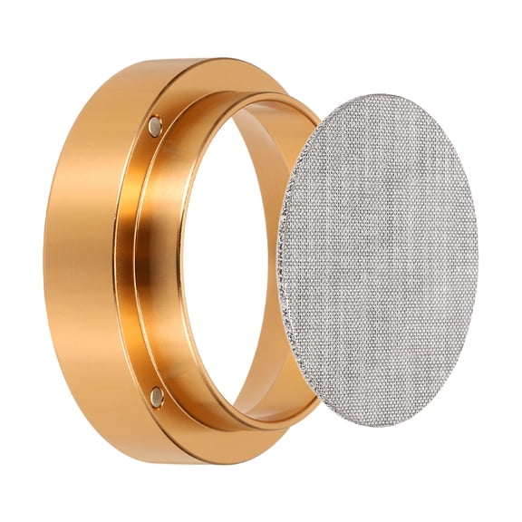 Uxcell 53MM Espresso Dosing Funnel Set, 2.52 x 0.87" Dosing Funnel with Puck Screen Coffee Puck Screen Set for 53mm Portafilter Powder Collection Grinding Coffee Grinder, Gold Tone