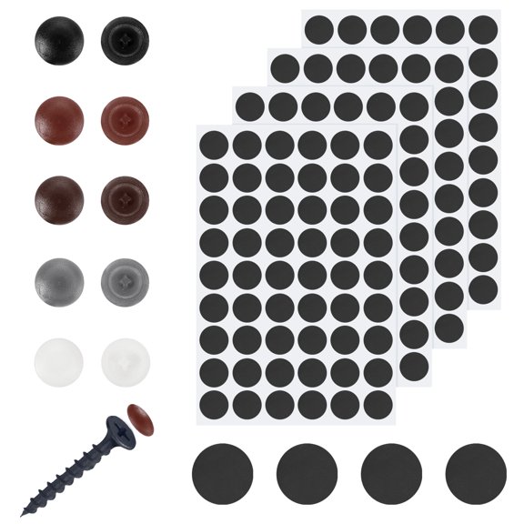 Uxcell 540Pcs Screw Cap Stickers and 100Pcs Screw Covers, 21mm Self Adhesive Screw Hole Covers Hole Stickers for Furniture Cabinet Shelf Decoration, Black