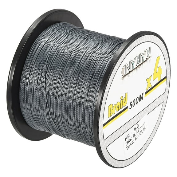 Uxcell 547Yard/1640Ft 60LB 4 Strands Abrasion Resistant PE Braided Fishing Line Grey