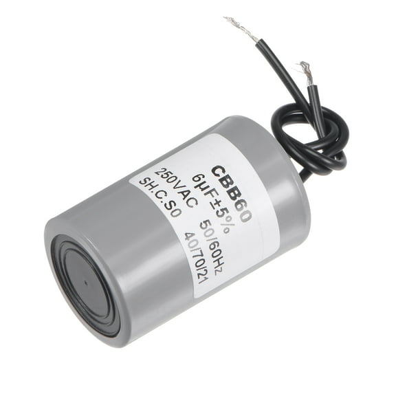 Uxcell 54x34mm 6uF 250V AC 50/60Hz 2 Wires Cylinder CBB60 Run Capacitor